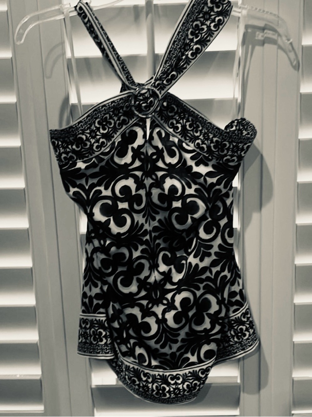 White House Black Market Black and White Patterned halter Top